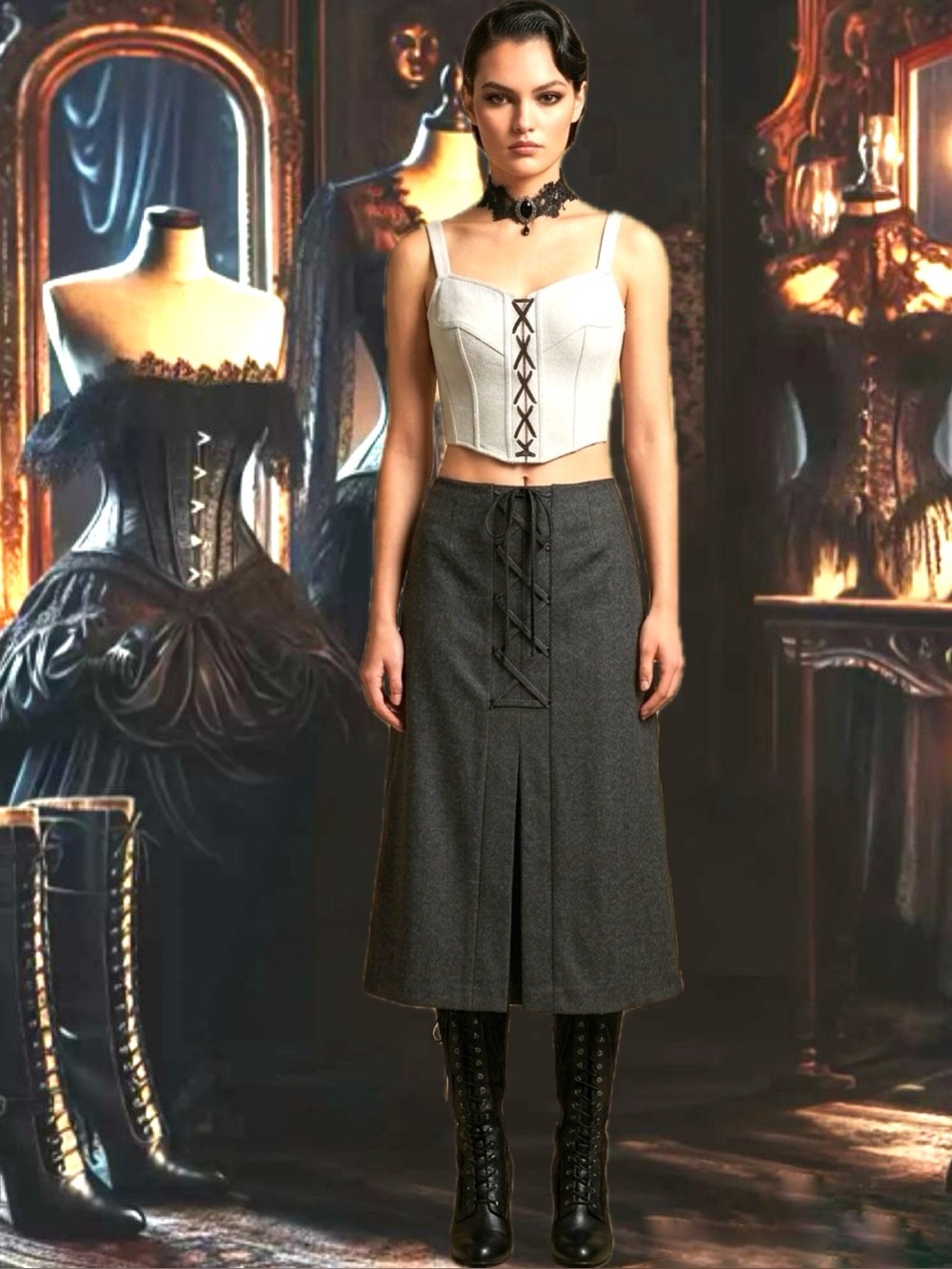 Luxury Wool Skirt With Lace up Detail NWT